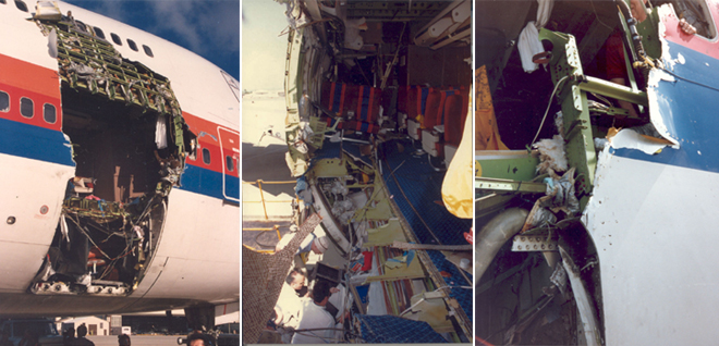 Boeing plane with a hole in the side of it